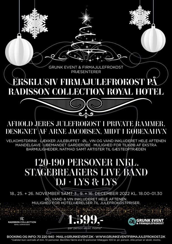 Julefrokost på Radisson Collection Royal 2022 | Grunk Event Firmajulefrokost